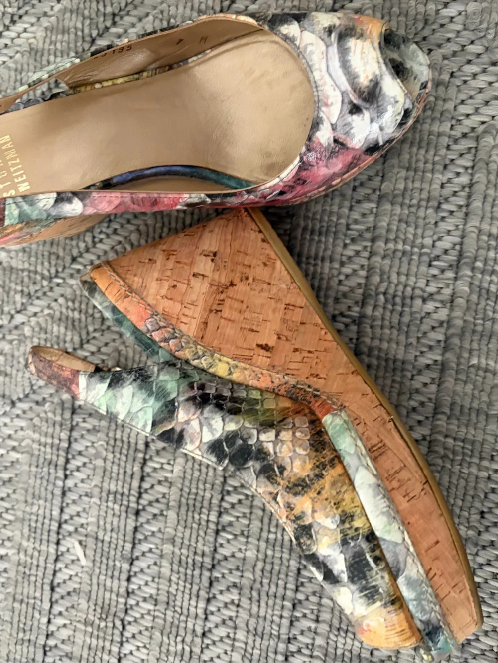 Stuart Weitzman Floral Multicolor Peep-Toe Slingback Heels